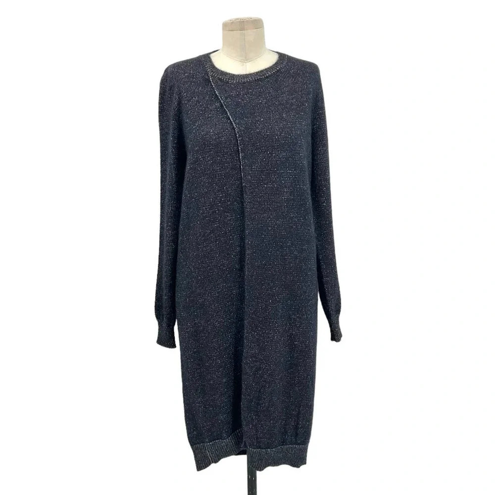Maison Martin Margiela Charcoal‎ Gray Drape Front Wool Sweater Dress Size Medium